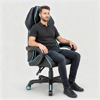 Chaise de jeu pivotante au design moderne, dossier anti-fatigue, bureau, ordinateur de direction, sieste, similicuir, base en acier, gaz à 3 niveaux