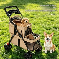 Poussette pour animaux de compagnie multifonctionnelle à double couche en acier au carbone et tissu Oxford 300D, pliable, légère et portable, pour chat et chien