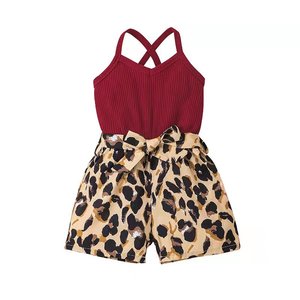 Summer Girls <b>Suspenders</b> Leopard Print Jumpsuit Children's Clothing Casual Infant Pit Strip Stitching Shorts - Product Image 2
