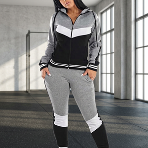 <b>Women's</b> Color Block Tracksuit Set Hooded Zip Up <b>Jacket</b> And Long Pants Two Piece Outfit - Product Image 2