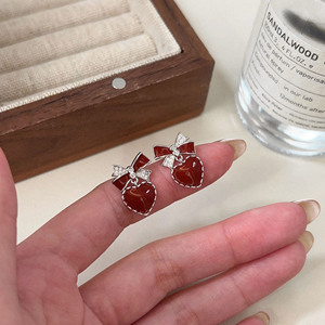 Yinruitai S925 Sterling <b>Silver</b> Heart <b>Stud</b> Earrings With Bow Design For Women Everyday Wear - Product Image 4