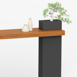 Escritorio de pie moderno para entrada de oficina en casa de 1,6 M, diseño de grano de pomelo dorado, Mostrador de exhibición de café de madera, mesa de salón para macetas - Product Image 3