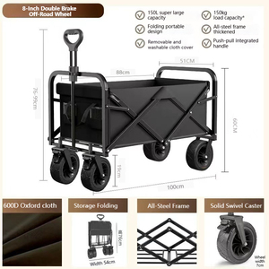 2025 Offre Spéciale 100L pliable 4 roues 600D Oxford tissu Wagon robuste en plein air famille <span class=keywords><strong>Camping</strong></span> plage jardin panier OEM - Product Image 4