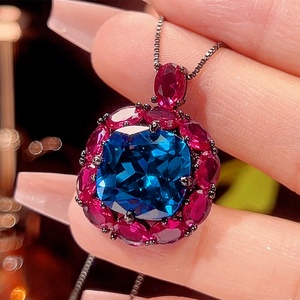 Fashion Eco-friendly Copper Wedding Sets Jewelry Set Bridal Blue Zircon With Rose Cut Surround Vintage Necklace <b>Earring</b> Ring Set - Product Image 3