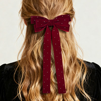 Pince à cheveux élégante en velours avec nœud en strass et longue queue, accessoire capillaire pour le quotidien et les fêtes