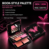 Palette de maquillage multi-couches style livre pour fards à paupières et blush, étui rigide, OEM ODM, approvisionnement en gros, personnalisation par dessin, personnalisation par échantillon