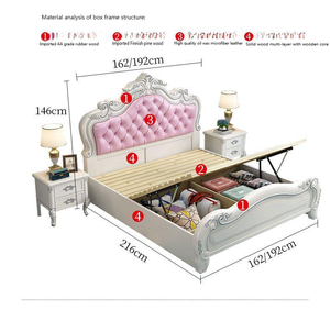Tempat tidur kayu padat kelas atas, gaya Eropa furnitur kamar tidur putri, tempat tidur penyimpanan ganda 2 tempat - Product Image 6