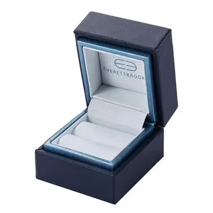 Kotak Perhiasan Pernikahan Display Kemasan Kertas Kardus Tutup Berengsel Kulit Mewah Kustom Biru dengan Logo
