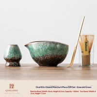 Grand ensemble de bols à matcha en porcelaine à double paroi, cuits au four, motif pastoral, style Dynastie Song, avec brosse à thé et tasse pour le mélange du matcha