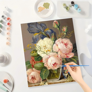 Kit de pintura de paisaje ecológico por números para adultos-DIY peonías Iris 16x20 pulgadas regalos de arte botánico sin marco en lienzo - Product Image 3