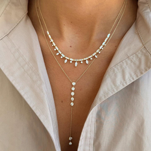 925 Sterling Silver 18K mạ vàng lớp Vòng cổ thiết lập, CZ Marquise giọt Baguette Choker & Y lariat Mặt dây chuyền vòng cổ phụ nữ - Product Image 1