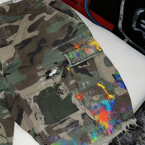 कस्टम छलावरण पीड़ित प्रिंट जींस स्ट्रीट शैली पुरुषों के रंगीन धुले डेनिम शॉर्ट्स लोगो वैकल्पिक - Product Image 2