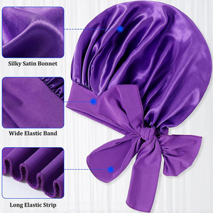 Gorro de Dormir de Satén para Mujer, Gorro de Dormir Ancho con Lazo Largo para el Cuidado del Cabello, Gorro de Noche Elástico, Turbante para Ducha - Product Image 5