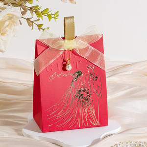 กล่องกระดาษสำหรับขนมธีมงานแต่งงานพร้อมริบบิ้นและไข่มุกเจ้าสาวและเจ้าบ่าวกล่องกระดาษห่อของขวัญ - Product Image 4