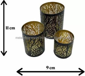 Metal Tea Light Candle <b>Holders</b> for Home Decor Iron <b>Tealight</b> <b>Holder</b> Set (Gold, Green, Pack of 3) - Product Image 2