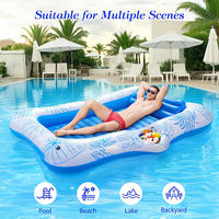 Lit de bain de soleil gonflable double pour piscine, chaise longue flottante avec porte-gobelet et oreiller bar à glace