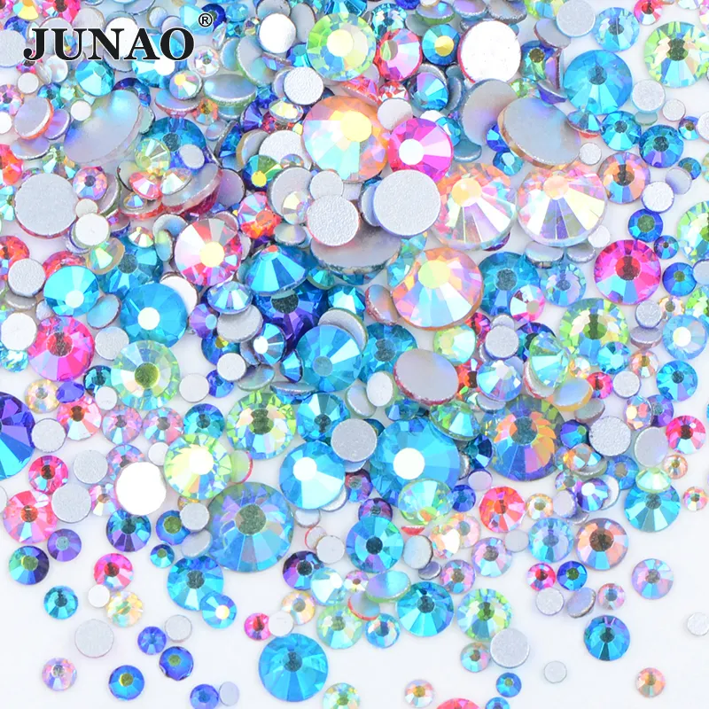 Strass sin adhesivo para decoración de uñas, piedras de Cristal AB de colores mezclados, diamantes de imitación de cristal con parte posterior plana, venta al por mayor