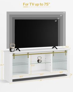 <span class=keywords><strong>Mueble</strong></span> de <span class=keywords><strong>TV</strong></span> para <span class=keywords><strong>TV</strong></span> de <span class=keywords><strong>65</strong></span> <span class=keywords><strong>pulgadas</strong></span> Soporte de <span class=keywords><strong>TV</strong></span> moderno de mediados de siglo con puerta de Granero Centro de entretenimiento con luz LED - Product Image 1