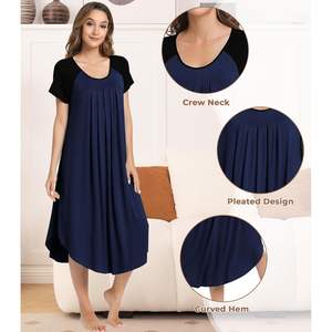 Chemise de nuit personnalisée pour femme à manches courtes en viscose de bambou douce, plissée, décontractée - Product Image 4