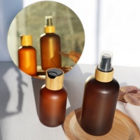 Bouteille de shampooing, de lotion ou de crème en plastique ambré givré de haute qualité, personnalisable, 50 ml, 120 ml, 250 ml, 500 ml, avec bouchon en bambou