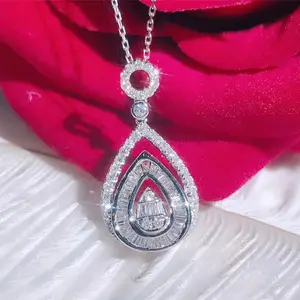 CAOSHI Shining Imitate Moissanite Water Drop Shape Bridal Pendant Necklace Classical Cubic Zirconia Stone Link Chain Necklaces