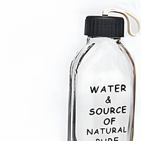 Bedruckte Klare Flache Glaswasserflasche mit Schwarzem Schraubverschluss Individuelles Logo Glasflasche für Tägliches Trinken von Getränken