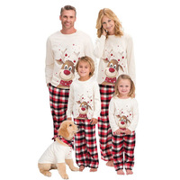 Ensemble de pyjamas de Noël pour toute la famille, pantalon à carreaux rouges, haut motif renne mignon, 1 pièce, livraison directe, maquette gratuite, pyjamas assortis