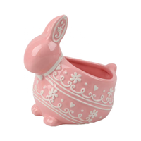 Vente en gros de bols à bonbons en céramique rose gaufrée en forme de lapin de Pâques, jardinières à succulentes mignonnes en forme de lapin, décorations pour la maison, plats de rangement, personnalisation OEM