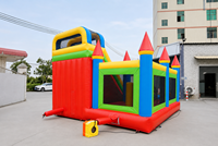 Château Gonflable Coloré avec Double Toboggan, Structure Gonflable Commerciale pour Parc d'Attractions et Carnaval en Plein Air