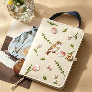 Diario in Tessuto Ricamato Personalizzato Beige, Taccuino da Viaggio Fatto a Mano A5 A6, Agenda, Blocco Note - Product Image 4