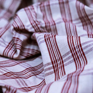 Handloom Woven Organic Khadi Cotton <b>Fabric</b> Medium <b>Weight</b> 240 GSM Handmade Maroon Checkered Design Breathable Home Textile - Product Image 2
