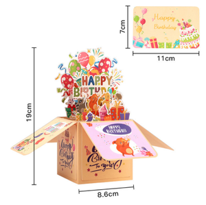 お誕生日アニマル3Dボックスデスクトップデコレーション紙カット3Dグリーティングカード祝福と感謝メッセージグリーティングカード - Product Image 1