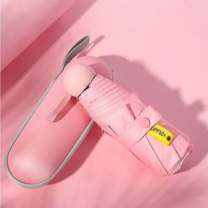 Parapluie manuel pliable en cinq sections pour femme, utilisation soleil et pluie, protection UV, mini portable format capsule, 8 baleines, poignée en caoutchouc - Product Image 4