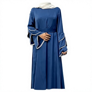 Wholesale Custom Luxury Silk Satin Anti-Wrinkle Handmade Abaya for Women Petite Turkish Islamic Prayer <b>Dress</b> <b>Ruffle</b> Sleeves - Product Image 1