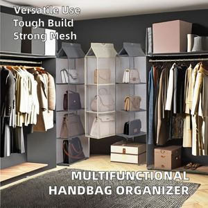 Modern Heavy-Duty Fabric Hanging Handbag Organizer with Multifunctional Mesh <b>Shelves</b> Closet Storage Purse and Organizer - Product Image 2