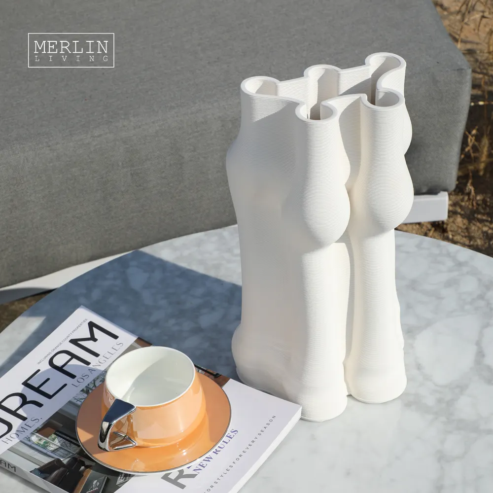 Merlin vivente 3D stampa vaso astratto bianco irregolare vaso ceramica Chaozhou fabbrica ceramica personalizzato OEMODM