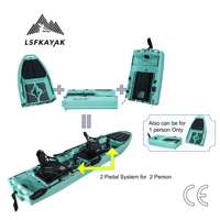 Kayak modulaire pliable à pédales en 3 sections de 14 pieds pour l'extérieur, nouvelle conception de coque en HDPE pour les sports nautiques, capacité de 3 personnes, bateau de pêche