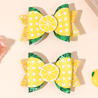 Leuke zomerfruit haarstrikjes voor meisjes Watermeloen Citroen Kunstleer Glitter Haarclips Kinderen Handgemaakte Boutique Haaraccessoires