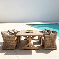 Ensemble de meubles de salle à manger en rotin tressé moderne pour l'extérieur, table et chaises 4 places, ensemble de jardin en rotin PE