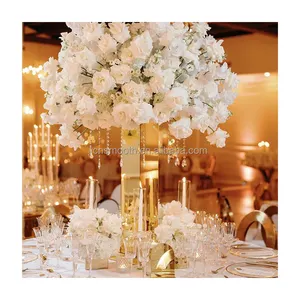 Events Wedding Decor Tall Gold Stainless Steel Mirror Pillar Flower Stand Wedding Centerpieces