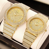 Montre à quartz unisexe de luxe avec boîtier en alliage diamanté, cadran à aiguilles tendance, étanche 10M, coffret cadeau