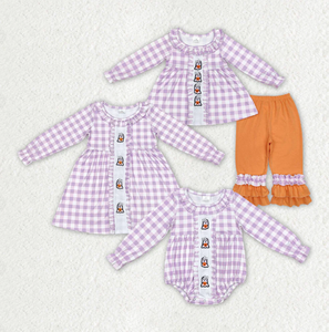 En Stock bambin garçons et filles automne trois citrouilles broderie tenues assorties enfants mignon Halloween smocké vêtements - Product Image 3