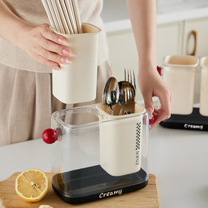 Creamy Double Compartment Chopstick Holder With Stand Kitchen Storage Rack Square Plastic Draining Rack Multipurpose - Product Image 2
