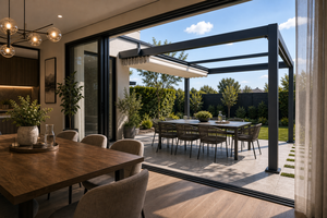 Pergola extérieure en aluminium à toit rétractable RK-E1, abri de patio résistant aux intempéries - Product Image 2