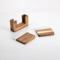 Ensemble de dessous-de-verre en marbre d'acacia naturel hexagonal carré pour boissons avec boîte cadeau promotionnelle avec support