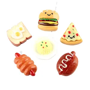 Kawaii Resin Hamburger Hot Dog Pizza Flatback Cabochon Thu Nhỏ Búp Bê Thực Phẩm Cho DIY Slime Charms Trang Trí Scrapbooking