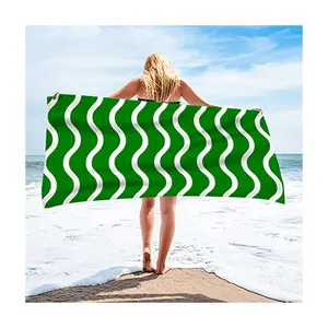 Aangepaste Buitenlandse Handel Enkelzijdig Fluwelen Strandlaken Microfiber Strandhanddoek Persoonlijkheidsgolfpatroon Strandlaken