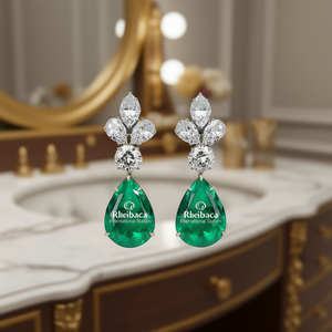 Pendientes de Esmeralda Rleibaca con Corte Marquesa Verde y Engaste de Diamantes, Joyería de Lujo para Mujer, Moda para Fiestas - Product Image 2