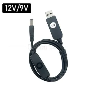 Amplificador de alta calidad, Cable de encendido y apagado de 5V, USB a 12V, 9V, CC de 5,5x2,1mm, con conector de barril, con interruptor para ventilador de enrutador, tira LED