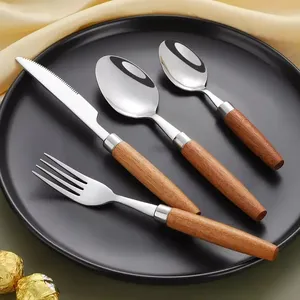 Stainless steel 304 Korea Japan style plastic wood ABS full tang handle knife spoon fork cutlery with chopstick set 4pcs